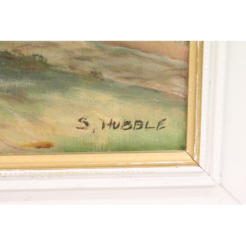 487 - S Hubble, 20th century, oil on canvas, Tuscan farmhouse in an extensive landscape, signed, 49.5 x 59... 