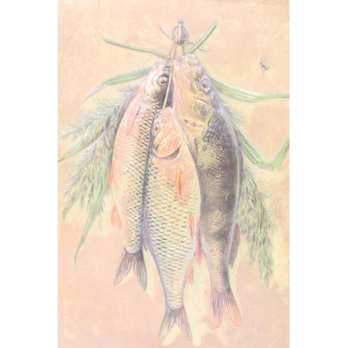 489 - 19th century, a pair of gilt framed embossed print studies of hanging freshwater fish, each 39 x 29c... 