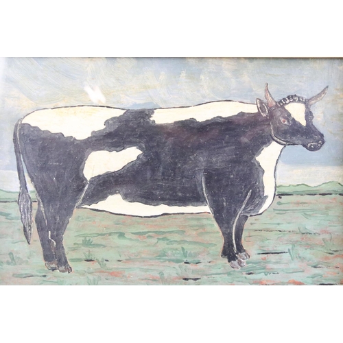 497 - Prize heifer, oil on board, 22 x 32.5cm, framed and glazed