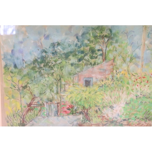 498 - Continental School, dwelling amongst tropical gardens, pastel, indistinctly signed lower right, 29 x... 