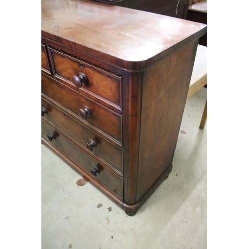 524 - Victorian mahogany chest of two short and three long drawers on bun feet, 104.5 high x 49.5 wide x 1... 