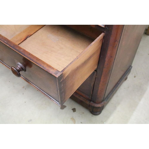 524 - Victorian mahogany chest of two short and three long drawers on bun feet, 104.5 high x 49.5 wide x 1... 