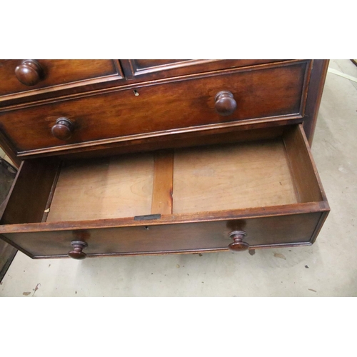 524 - Victorian mahogany chest of two short and three long drawers on bun feet, 104.5 high x 49.5 wide x 1... 