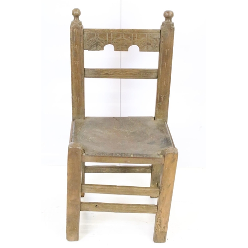 535 - Southern Irish primitive chair with original leather seat, 89cm high x 42cm wide x 35cm deep