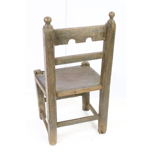 535 - Southern Irish primitive chair with original leather seat, 89cm high x 42cm wide x 35cm deep