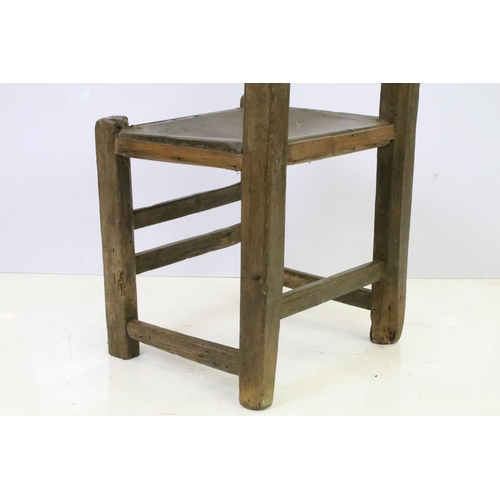 535 - Southern Irish primitive chair with original leather seat, 89cm high x 42cm wide x 35cm deep