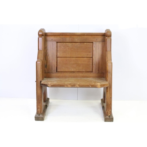 537 - 20th century pine bench / pew, of small proportions, painted numbers to each side, 8 and 66, 84cm hi... 