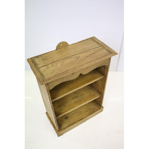 540 - Pine wall hanging shelf, 49.5cm high x 37cm wide x 18.5cm deep