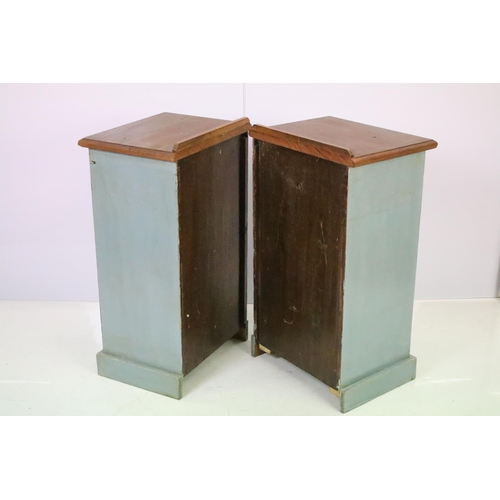 543 - Pair of substantial bedside cupboards, painted in blue, 71cm high x 40cm wide x 30cm deep