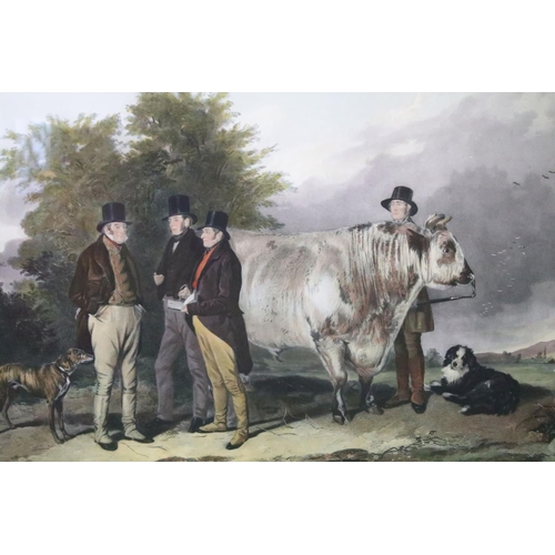 416 - After Richard Ansdell, mixed method print of 19th century country landscape with gentlemen, prize bu... 