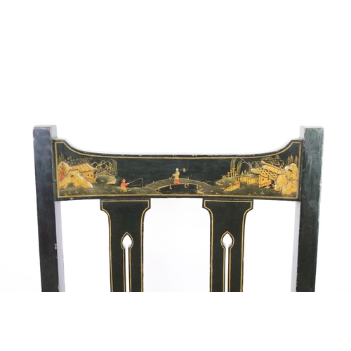 523 - 19th century Oriental japanned chair, decorated with painted panels, 111.5cm high x 60cm wide x 59cm... 