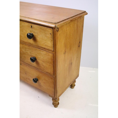 545 - Victorian pine cottage chest of two short and two long drawers on turned legs, 83cm high x 85cm wide... 