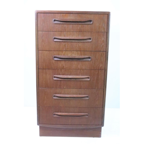 554 - Mid century GPlan teak chest of six drawers, with GPlan label within top drawer, 103cm high x 55.5cm... 