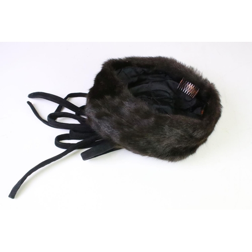 289A - Herbert Johnson, two velour rabbit hats 'Bordeaux' & 'Deep Sable together with two mink hats with su... 