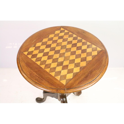 561 - 19th century circular occasional table, with parquetry inlaid game board type design, on associated ... 