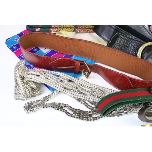 319 - A Mulberry belt together with other belts including Gucci and vintage diamonte together with silk sc... 