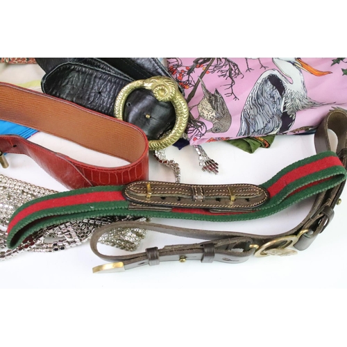 319 - A Mulberry belt together with other belts including Gucci and vintage diamonte together with silk sc... 