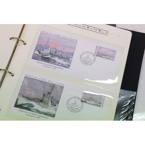 355 - Collection of stamps across multiple albums to include The History of World war II collection, Westm... 