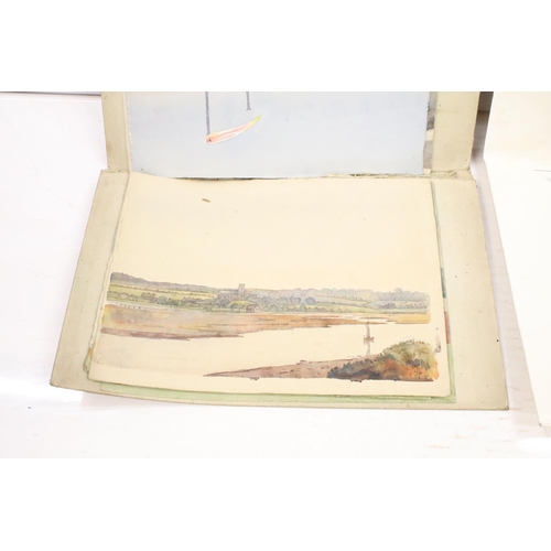 419 - Portfolio containing a selection of landscape watercolours together with a folio of ten Carl Larsson... 