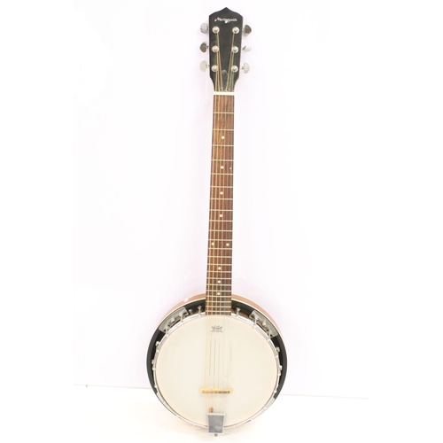 394 - Martin Smith six string contemporary banjo, with 11 inch Remo skin, 98cm long, in original soft carr... 