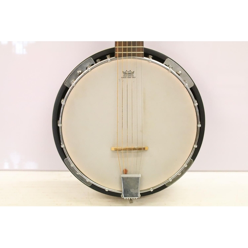 394 - Martin Smith six string contemporary banjo, with 11 inch Remo skin, 98cm long, in original soft carr... 