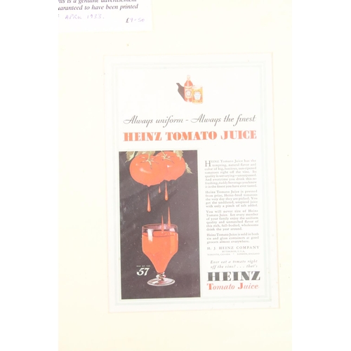 425 - Selection of ten various advertising prints, Heinz Tomato Juice, Three Nuns Tobacco, Hillmap Imp, Lo... 