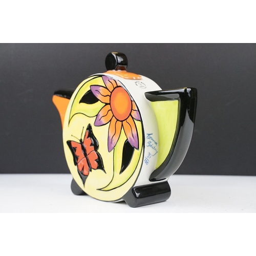 12 - Lorna Bailey for Old Ellgreave Pottery - A limited edition teapot of flattened form, with butterfly ... 