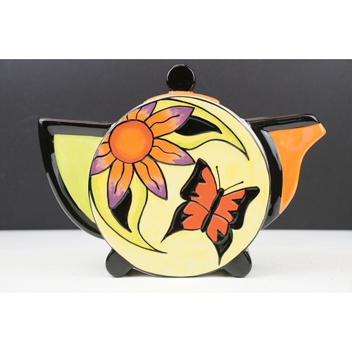12 - Lorna Bailey for Old Ellgreave Pottery - A limited edition teapot of flattened form, with butterfly ... 