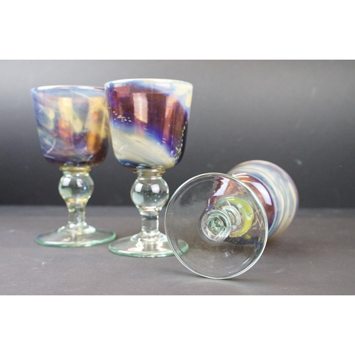 13 - Set of six Mdina glass goblets designed by Michael Harris, circa 1960's, one signed by Michael Harri... 