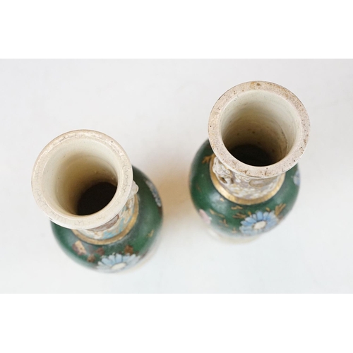 17 - Five Japanese Satsuma vases to include a pair of baluster form vases with floral decoration (approx ... 