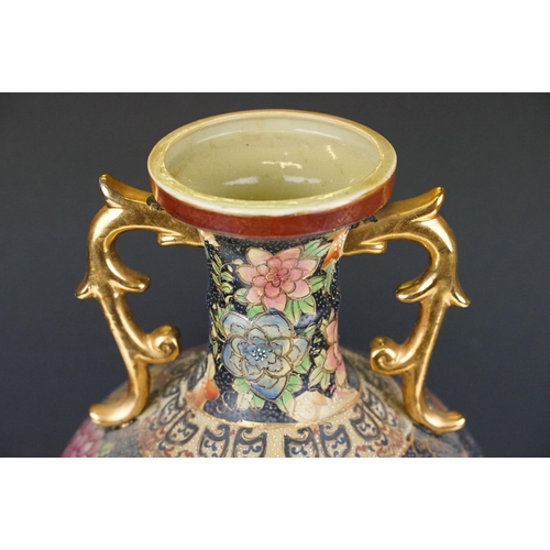 30 - Early 20th century Japanese Satsuma vase with applied handles, decorated with figures in a landscape... 