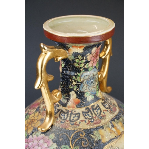 30 - Early 20th century Japanese Satsuma vase with applied handles, decorated with figures in a landscape... 