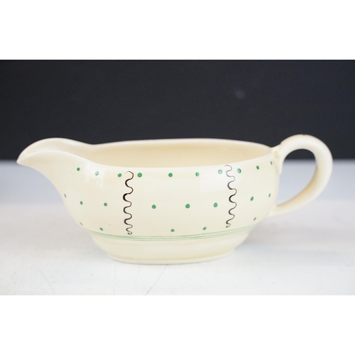 36 - Clarice Cliff for Wilkinson Pottery gravy jug with green dot & banded decoration, five Carlton Ware ... 