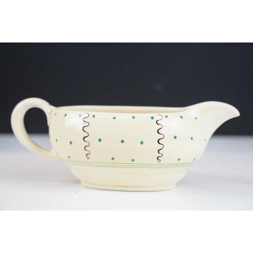 36 - Clarice Cliff for Wilkinson Pottery gravy jug with green dot & banded decoration, five Carlton Ware ... 