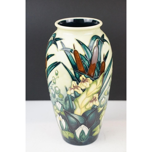 4 - Moorcroft 'Bulrush & Waterlily ' pattern pottery vase of tapering form, impressed marks and 'WM' ini... 
