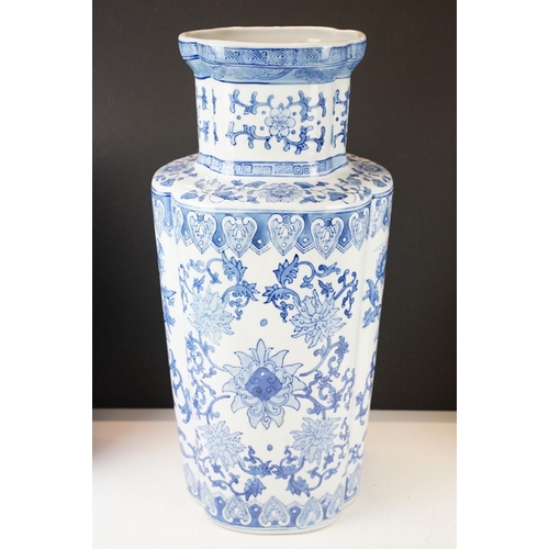 46 - Chinese blue & white vase with floral & foliate decoration (approx 49cm high), together with a pair ... 