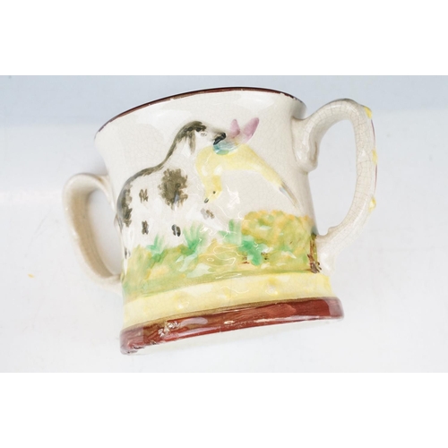 55 - Large Victorian novelty Staffordshire frog loving cup (approx 14.5cm high), together with a 19th cen... 