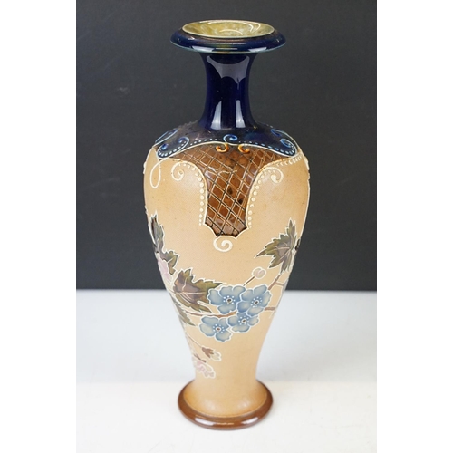 60 - Early 20th century Royal Doulton Slaters Patent stoneware vase of baluster form, with floral & scrol... 
