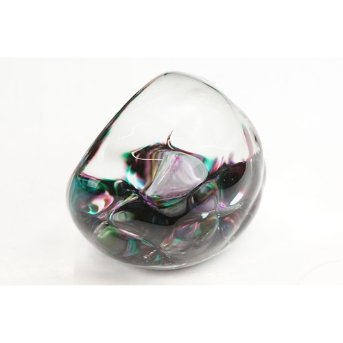 64 - Six glass paperweights to include a John Deacons faceted lamp work pansy & millefiori paperweight (w... 