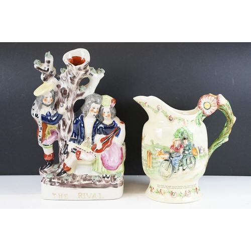 66 - Early 20th century Fielding's Crown Devon Daisy Bell musical jug, and a 19th century Staffordshire f... 