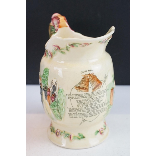 66 - Early 20th century Fielding's Crown Devon Daisy Bell musical jug, and a 19th century Staffordshire f... 