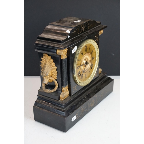 172 - Late Victorian slate mantle clock, the gilt dial with black Roman numerals, the case with column & m... 