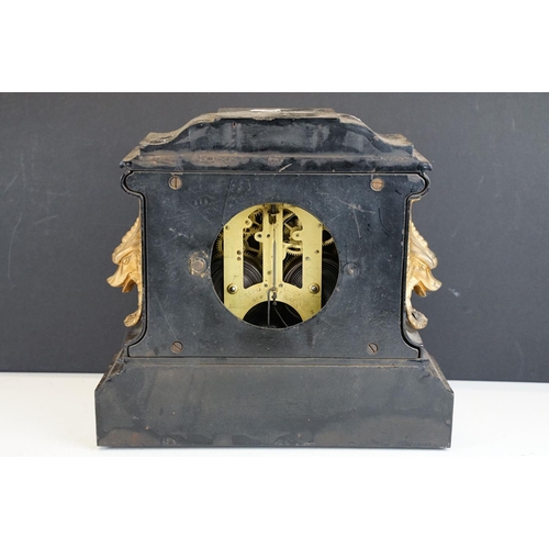 172 - Late Victorian slate mantle clock, the gilt dial with black Roman numerals, the case with column & m... 