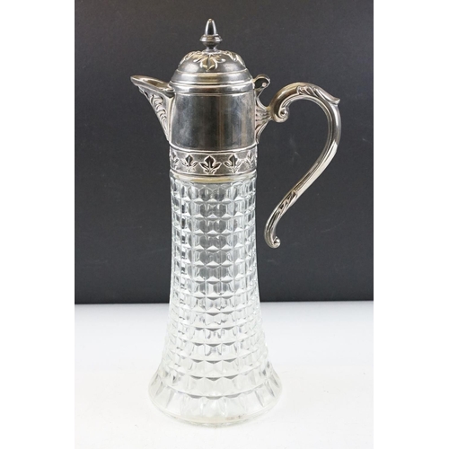 362 - Moulded glass & silver plated claret jug (approx 30cm high), together with a bronzed resin figure of... 