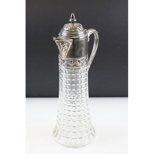 362 - Moulded glass & silver plated claret jug (approx 30cm high), together with a bronzed resin figure of... 