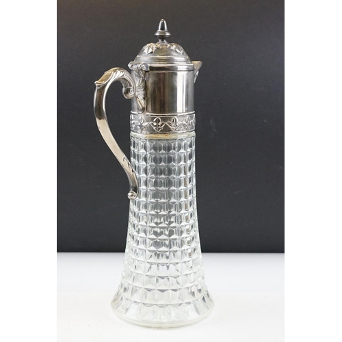 362 - Moulded glass & silver plated claret jug (approx 30cm high), together with a bronzed resin figure of... 