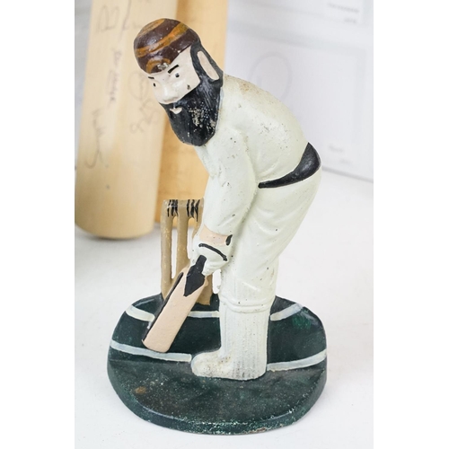 365 - A group of mixed Cricket collectables to include signed miniature cricket bats, autographs, figures.... 