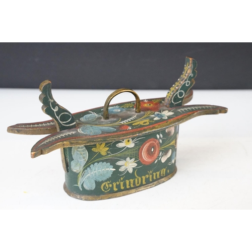 373 - A box of mixed collectables to include a wooden desktop inkwell, god speed the plough double handled... 