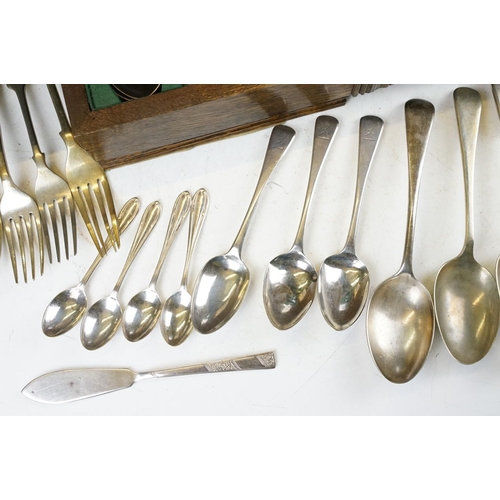 382 - A canteen of silver plated cutlery together with a cased set of knife and forks  and loose examples.