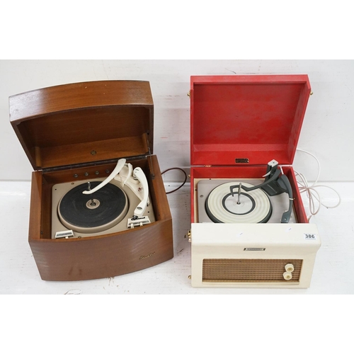 386 - A mid 20th century Dansette red table top record player together with a Pye black box wooden cased e... 